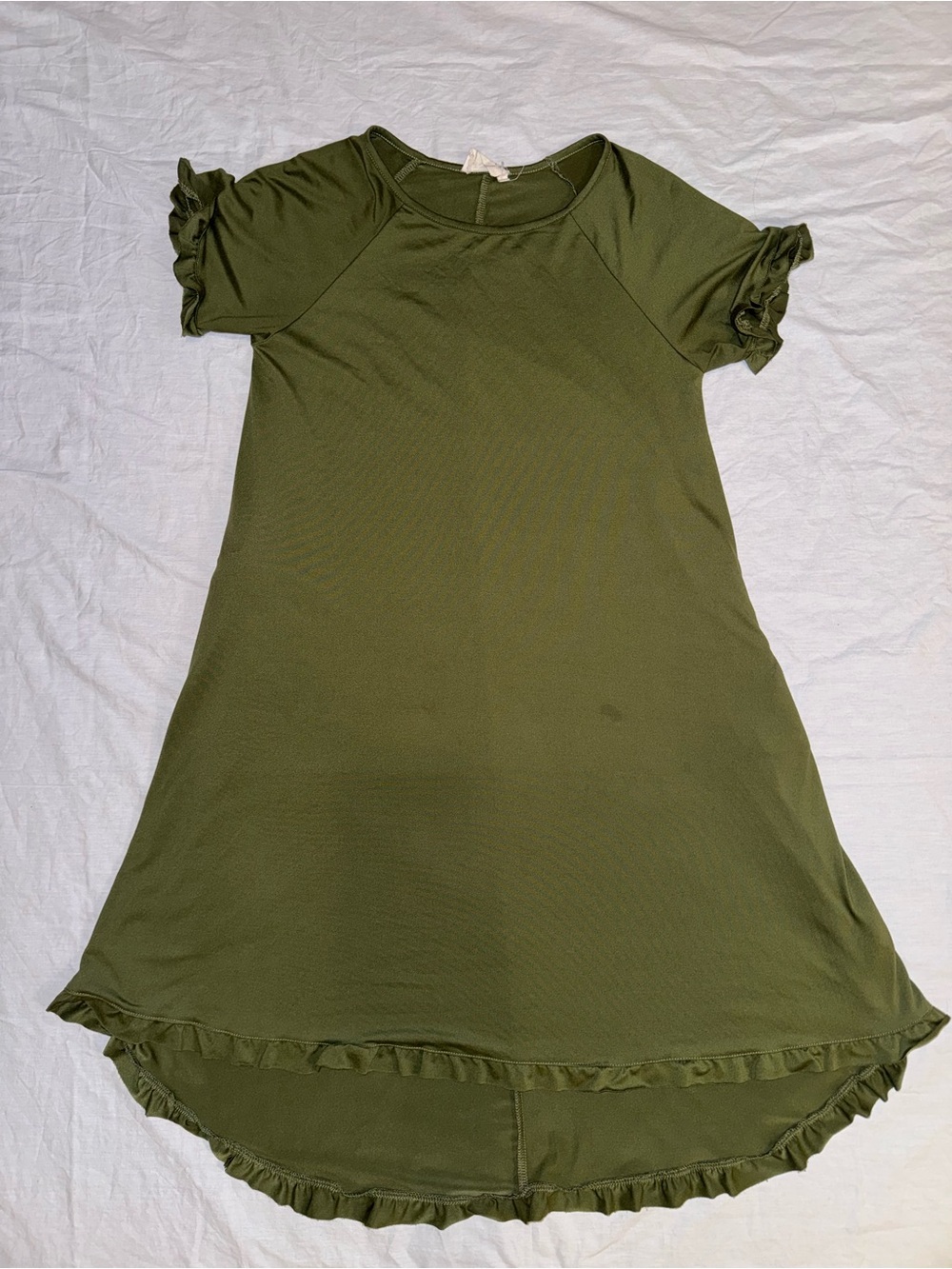 Olive Green High-Low Ruffle Sleeve Dress - Women